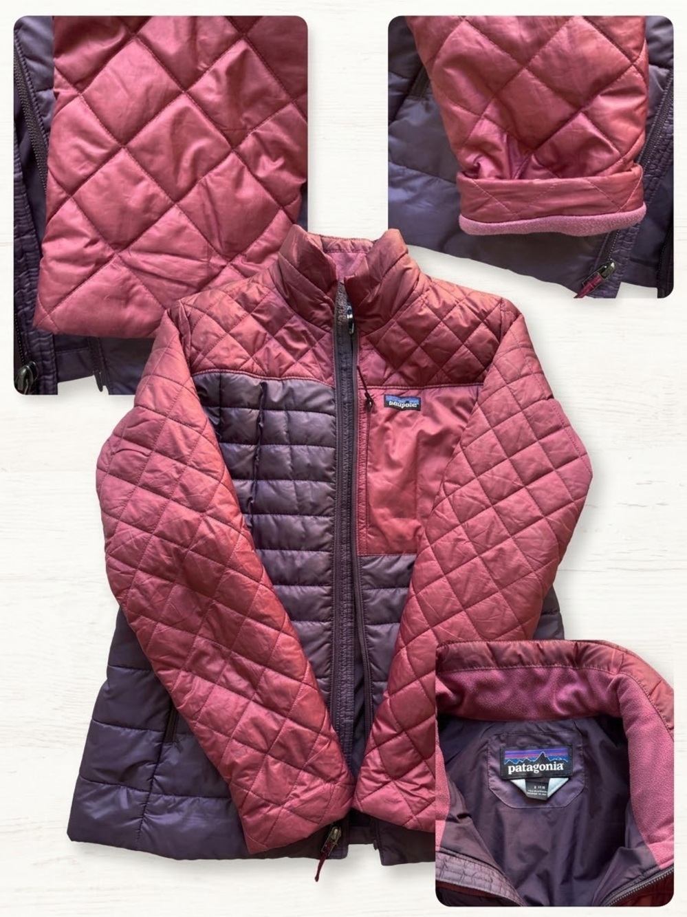 Patagonia Women’s Quilted Puffer Jacket in Rose and Plum Sz 10